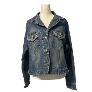 98 Embellished Denim Jacket with Scroll Detail Blue Womens Size 20